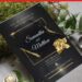 (Free Editable PDF) Stunning Floral & Gold Foil Wedding Invitation Templates with shiny black background