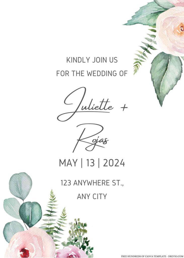 Invitation Template of 16+ Watercolor Light Pink Floral Canva Wedding Invitation Templates 5