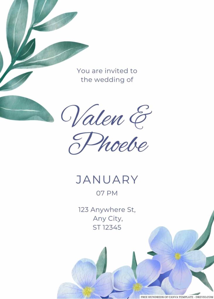 Free Editable Watercolor White Purple Flower Wedding Invitation