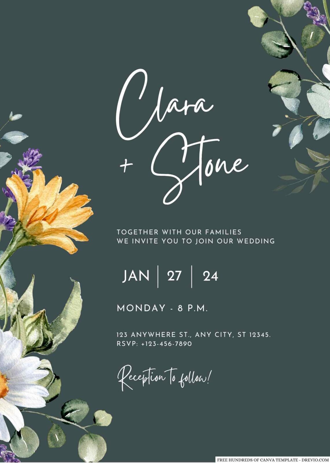 Free Editable Sage Watercolor Flowers Wedding Invitation