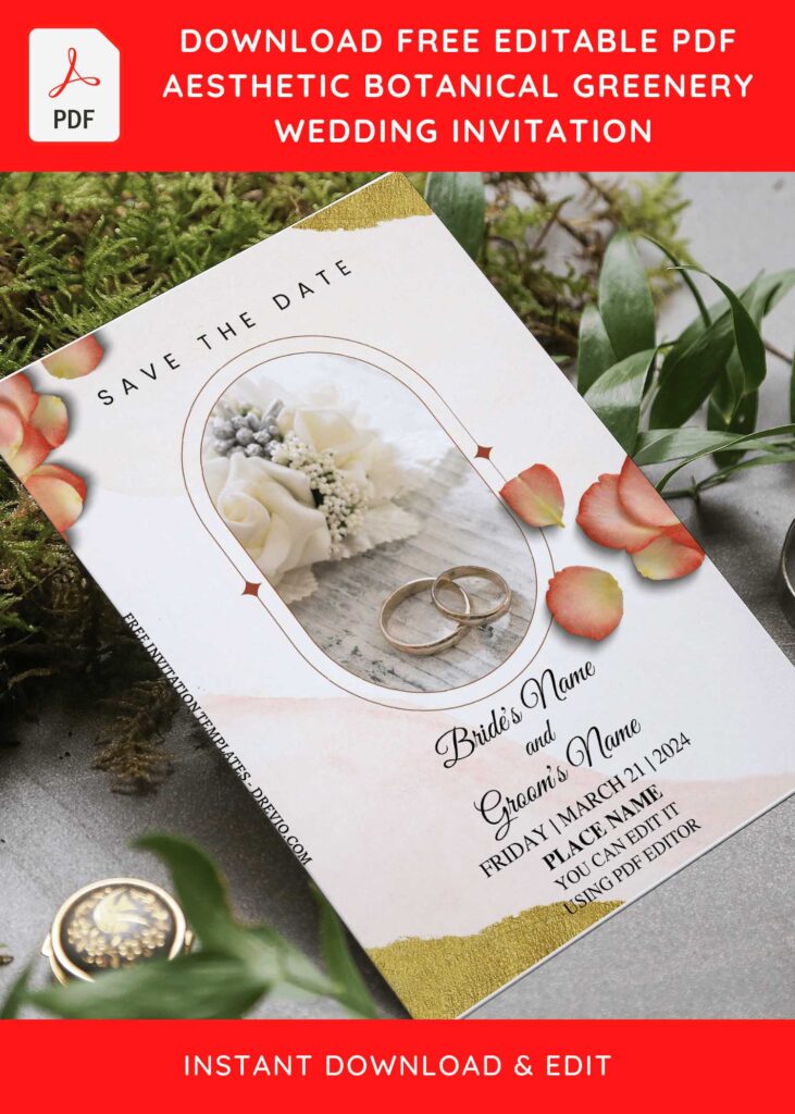 (Free Editable PDF) Aesthetic Botanical Wedding Invitation Templates with rose petals