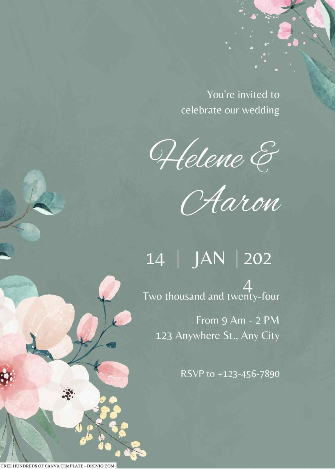 Free Editable Sage Watercolor Leaves Assortment Wedding Invitation