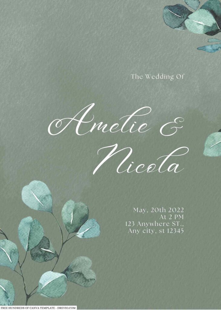 Invitation Template of 18+ Sage Watercolor Eucalyptus Canva Wedding Invitation Templates 4