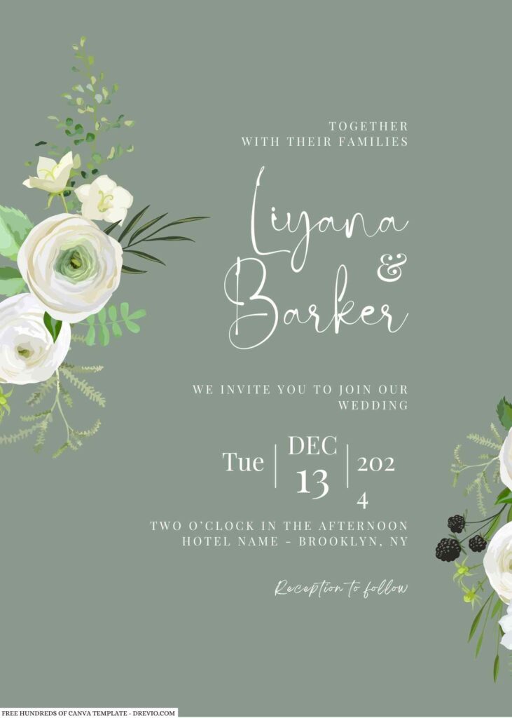 Invitation Template of 20+ Sage White Flower Bouquet Canva Wedding Invitation Templates 5