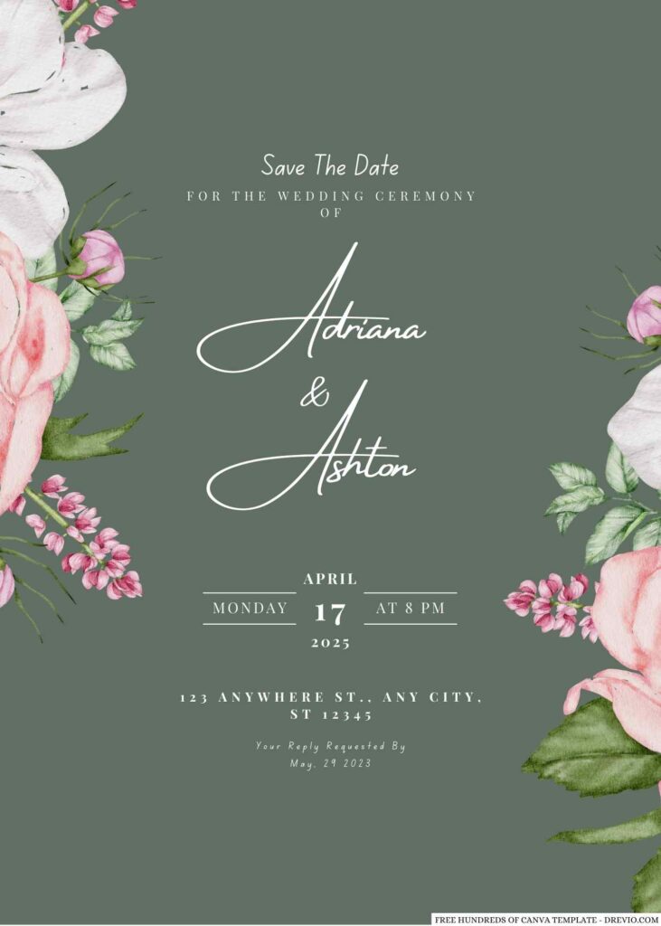 Invitation Template of 20+ Sage Pink White Flower Bouquet Canva Wedding Invitation Templates 5