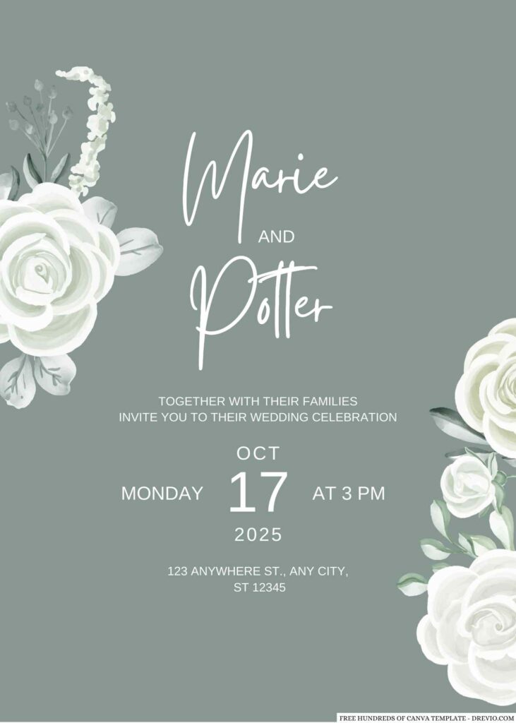 Invitation Template of 22+ Sage Flower Arrangement Canva Wedding Invitation Templates 5