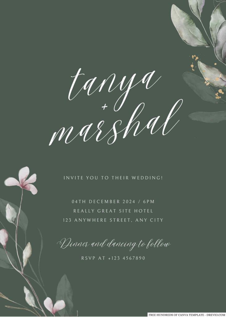 Invitation Template of 22+ Sage Her Day Sketch Floral Canva Wedding Invitation Templates 5