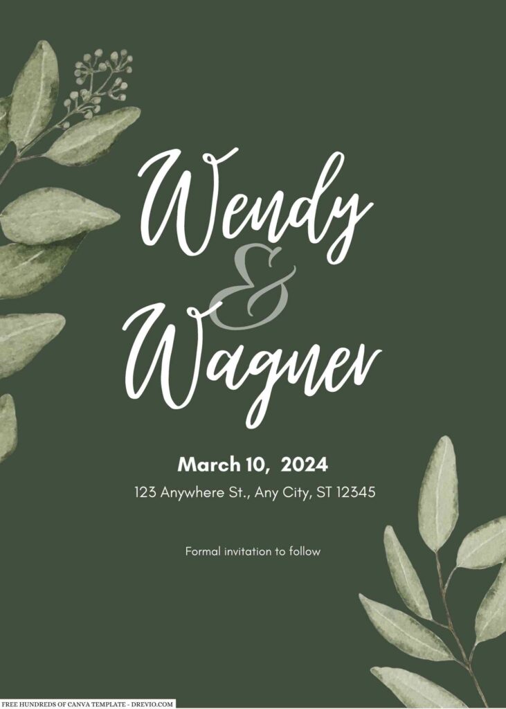 Invitation Template of 22+ Sage Watercolor Eucalyptus Leaves Canva Wedding Invitation Templates 5