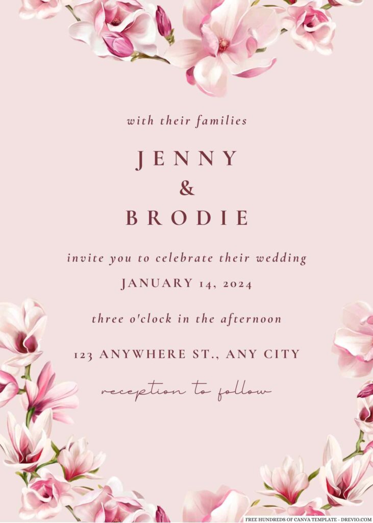 Free Editable Cream Pastel Magnolia Watercolor Wedding Invitation