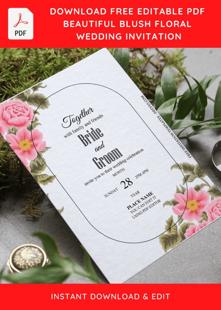 Invitation Template of (Free Editable PDF) Watercolor Blush Floral Arch Wedding Invitation Templates 6