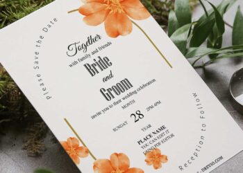 (Free Editable PDF) Autumn Floral Countryside Wedding Invitation Templates with gorgeous Hibiscus flower