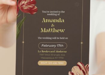 (Free Editable PDF) Picturesque Tulip Wedding Invitation Templates with watercolor tulip flowers