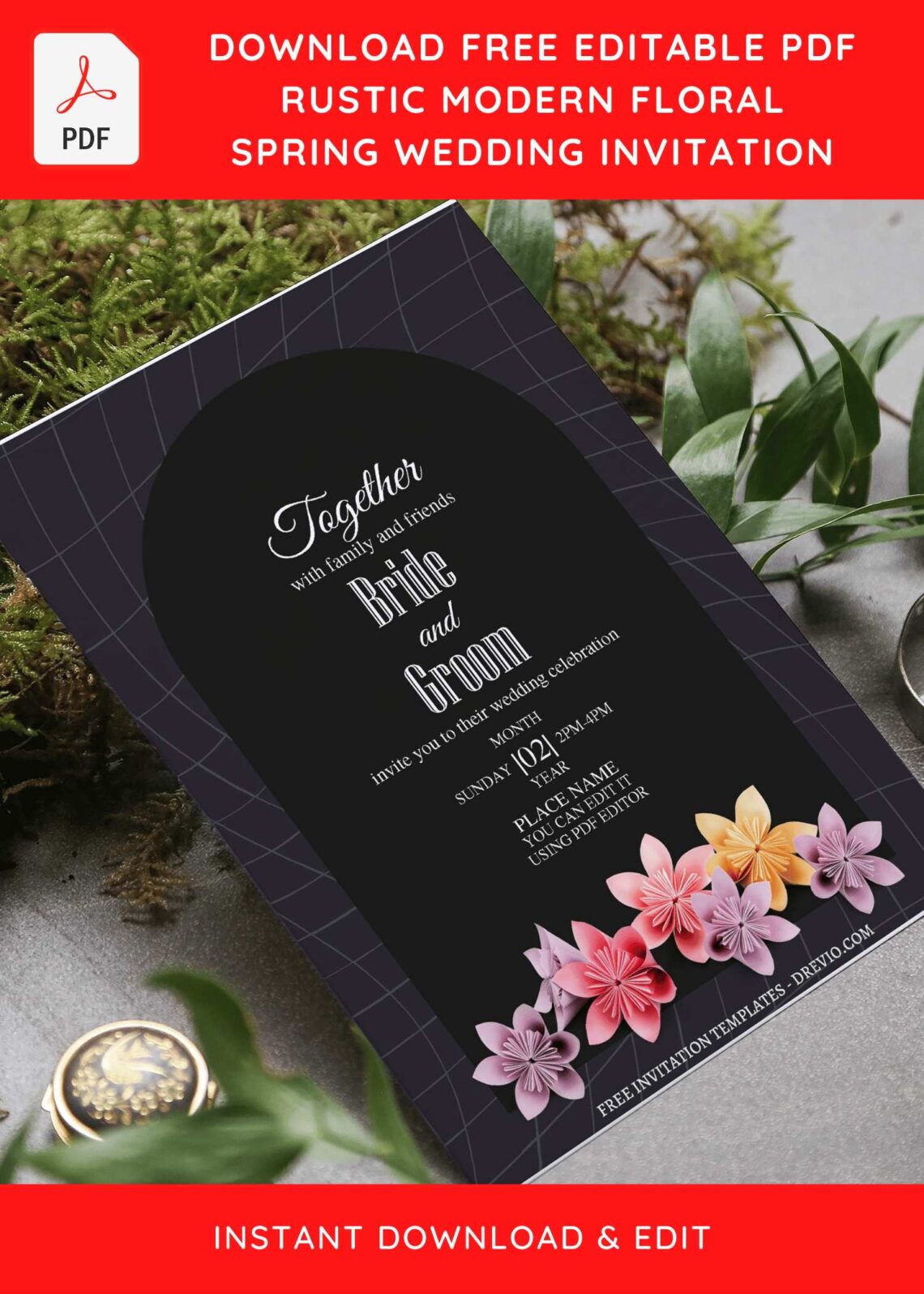 (Free Editable PDF) Magic Garden Wedding Invitation Templates with gorgeous watercolor poppy flowers
