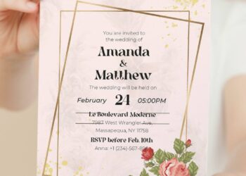 (Free Editable PDF) Stunning Geometric Floral Wedding Invitation Templates