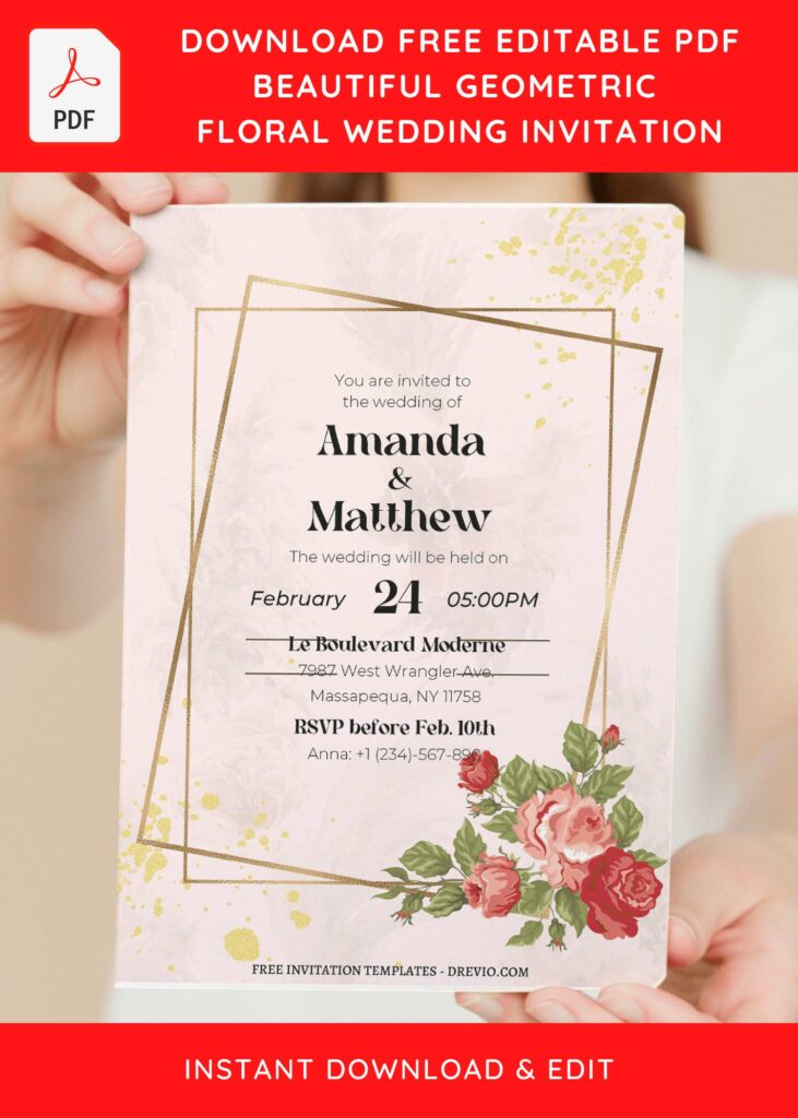 Invitation Template of (Free Editable PDF) Stunning Geometric Floral Wedding Invitation Templates 6