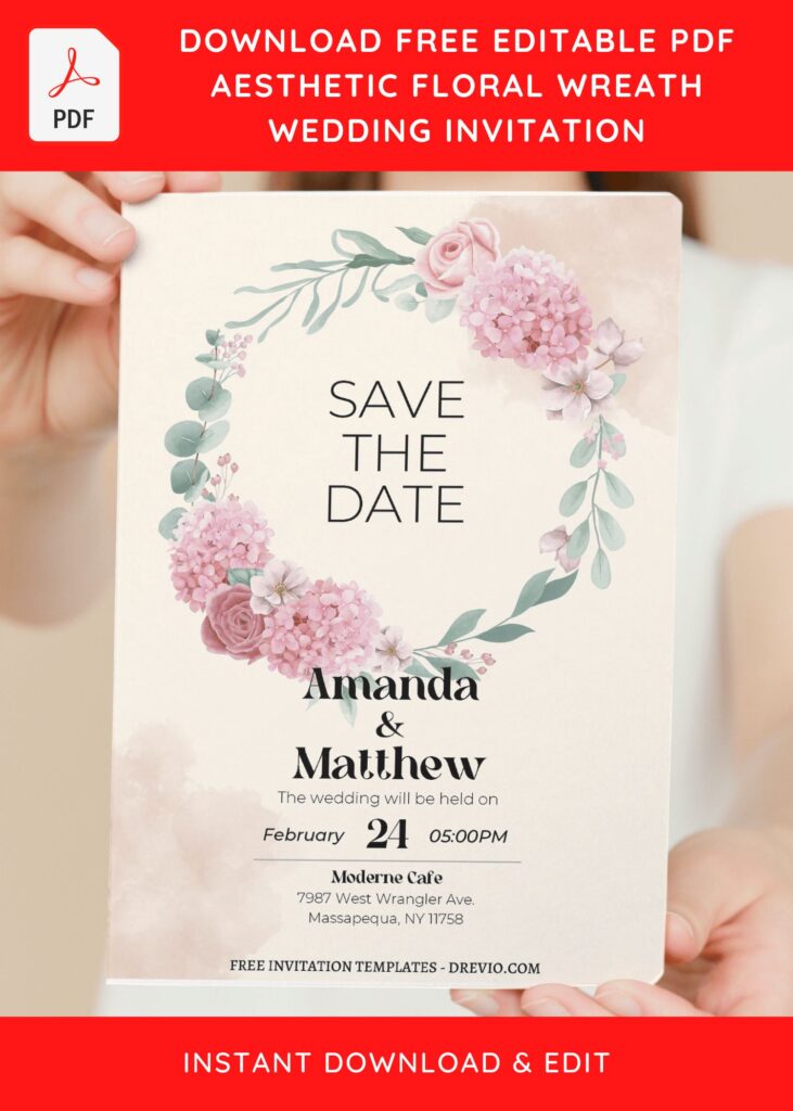 Invitation Template of (Free Editable PDF) Simple Watercolor Wreath Wedding Invitation Templates 5