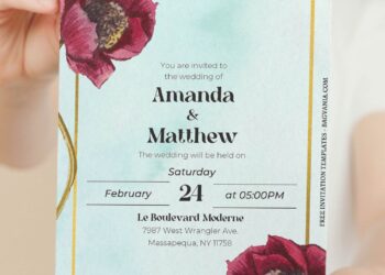 (Free Editable PDF) Enchanted Burgundy Flower Wedding Invitation Templates