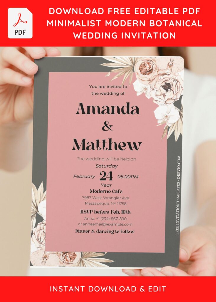 Invitation Template of (Free Editable PDF) Botanical Rose & Gardenia Wedding Invitation Templates 5