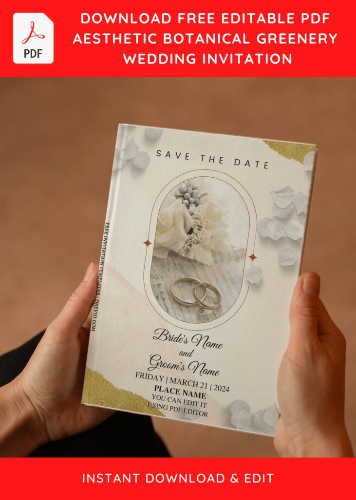 (Free Editable PDF) Aesthetic Botanical Wedding Invitation Templates with rustic gold background