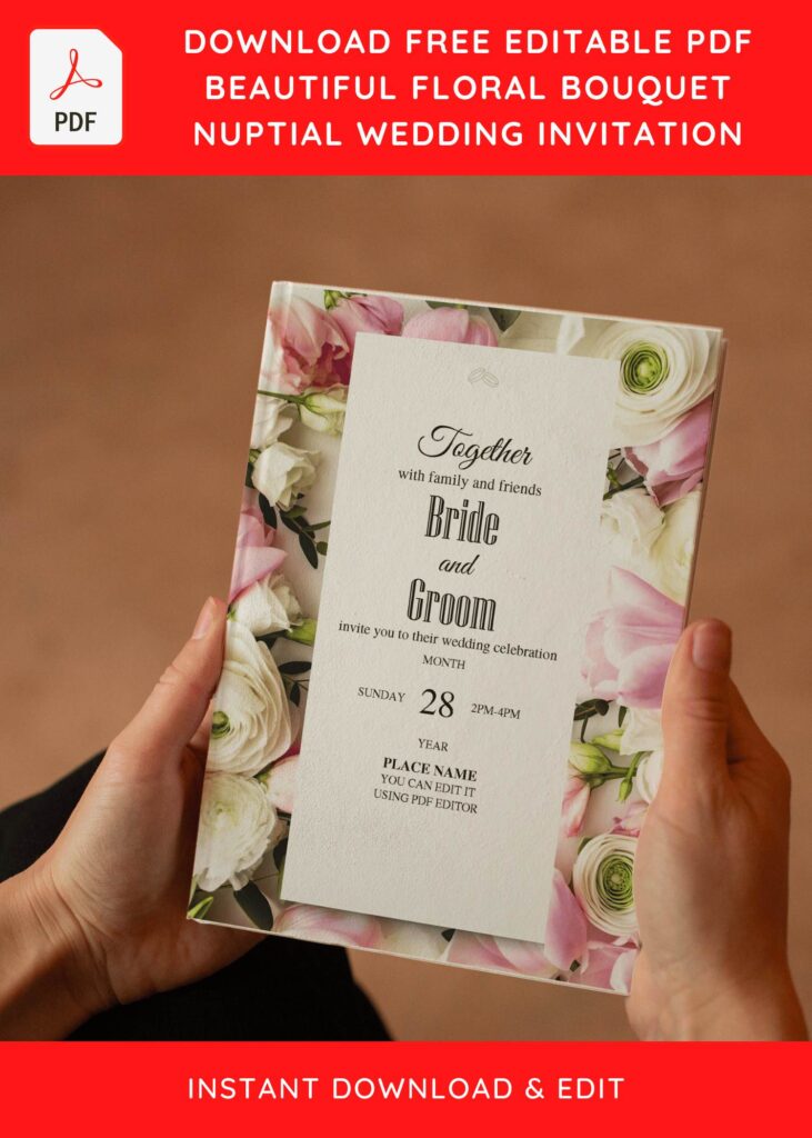 Invitation Template of (Free Editable PDF) Vintage Flower Bouquet Wedding Invitation Templates 5