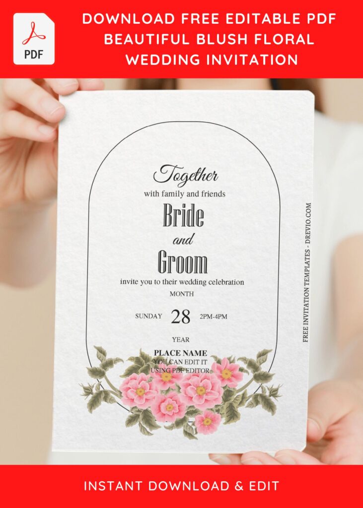 Invitation Template of (Free Editable PDF) Watercolor Blush Floral Arch Wedding Invitation Templates 5