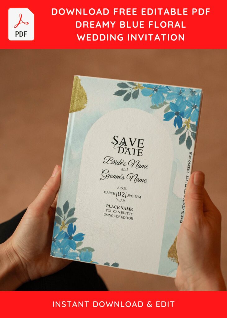 Invitation Template of (Free Editable PDF) Calm & Serene Blue Floral Wedding Invitation Templates 5