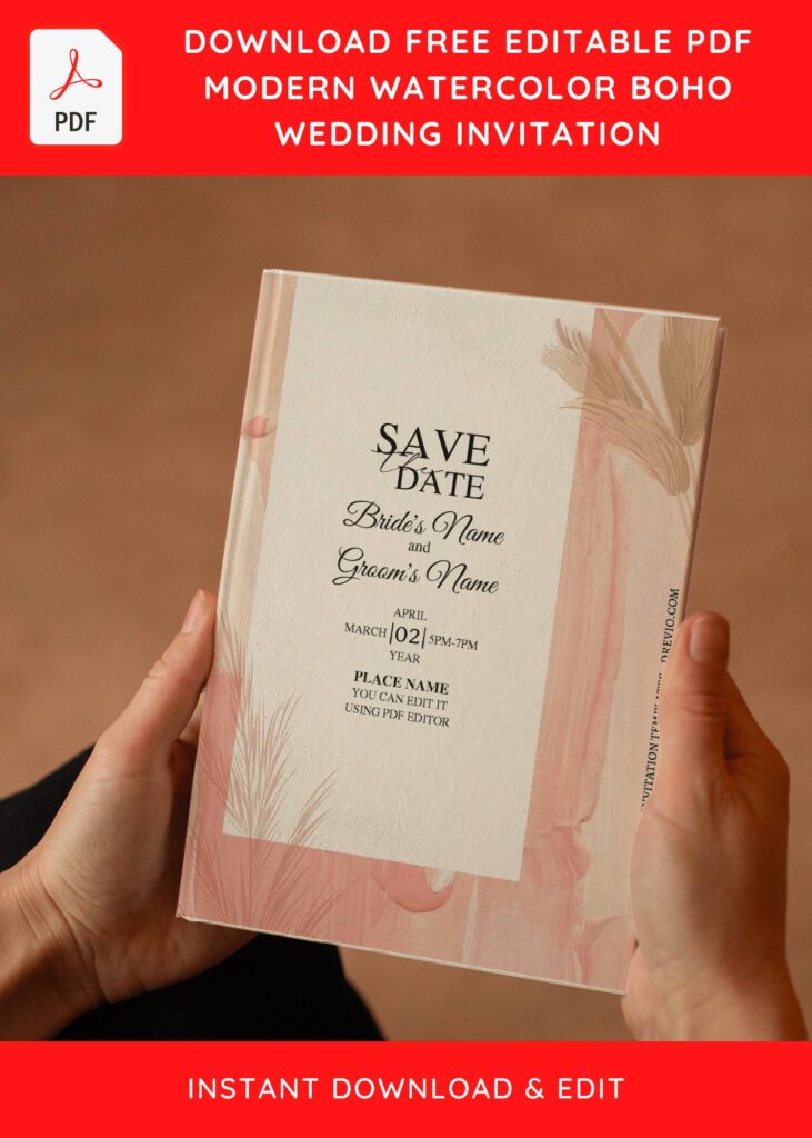(Free Editable PDF) Modern Bohemian Greenery Wedding Invitation Templates with greenery leaf
