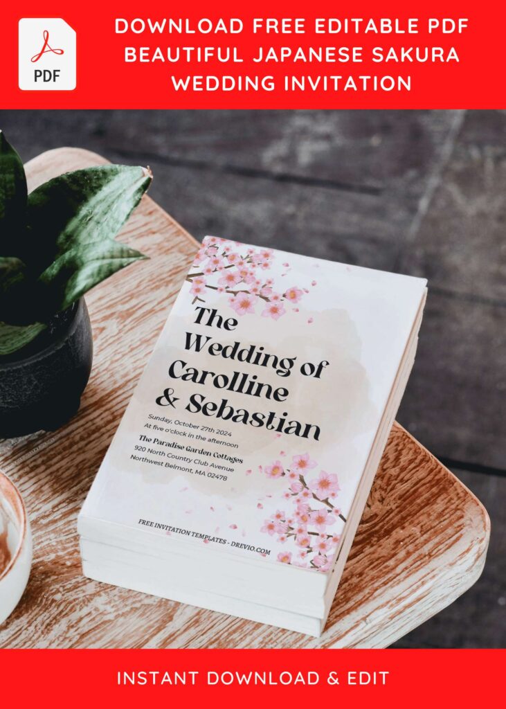 (Free Editable PDF) Chic Sakura Garden Soiree Wedding Invitation Templates  with editable text