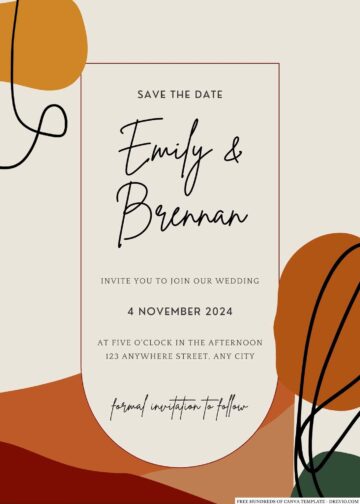 16+ Terracotta Abstract Shape Canva Wedding Invitation Templates ...