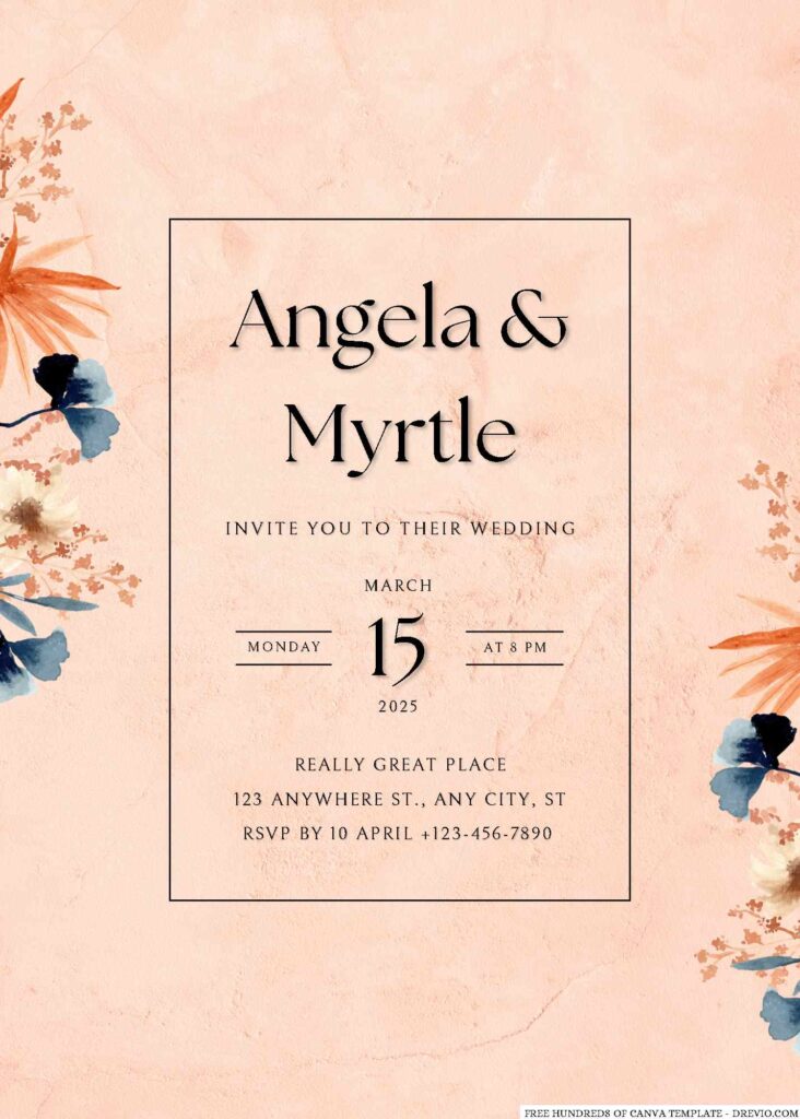 Free Editable Terracotta Floral watercolor Wedding Invitation
