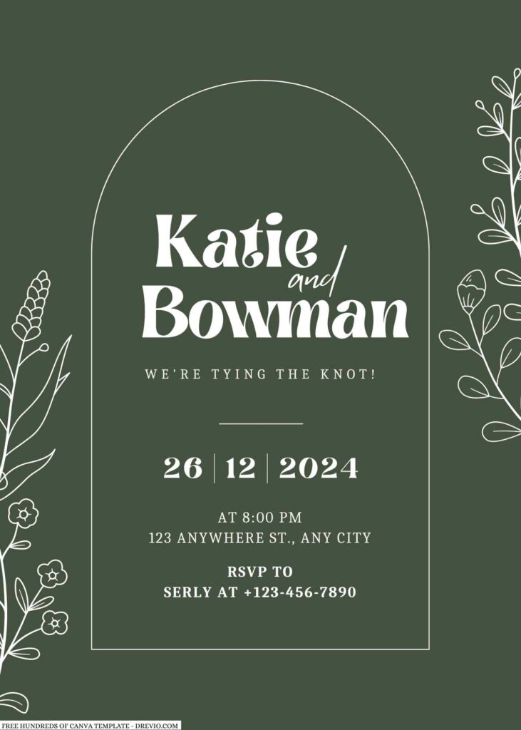 Free Editable Sage Green Branch Flower Wedding Invitation