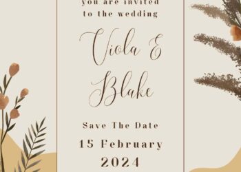Free Editable Terracotta Watercolor Leaves Wreath Wedding Invitation