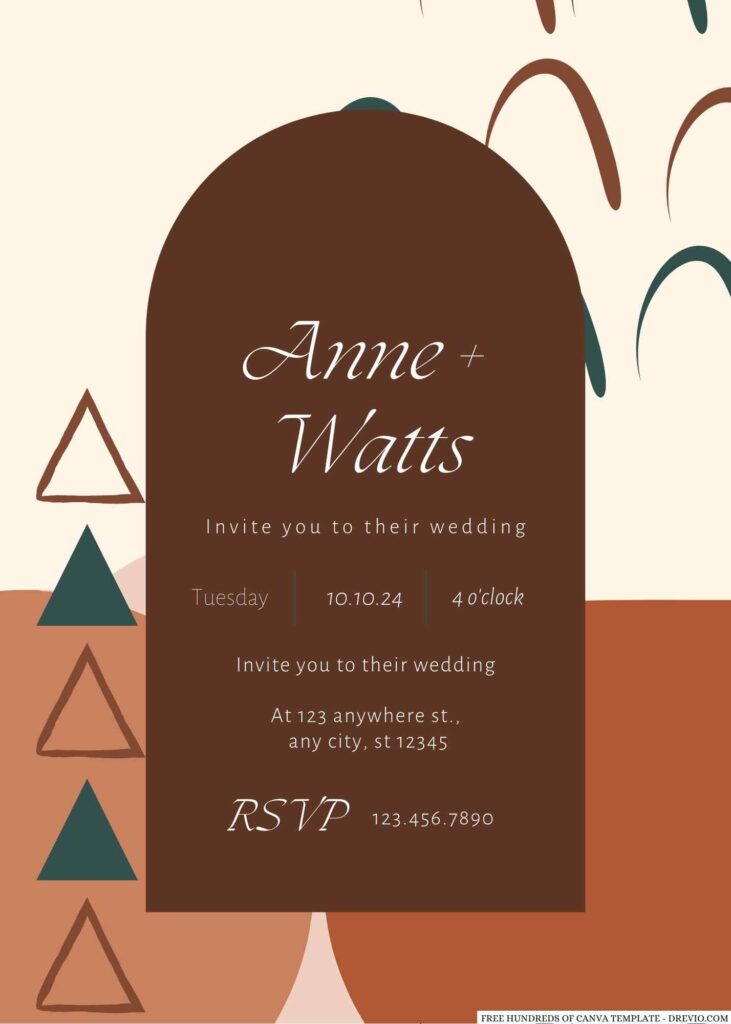 Free Editable Terracotta Mid Century Abstract Wedding Invitation