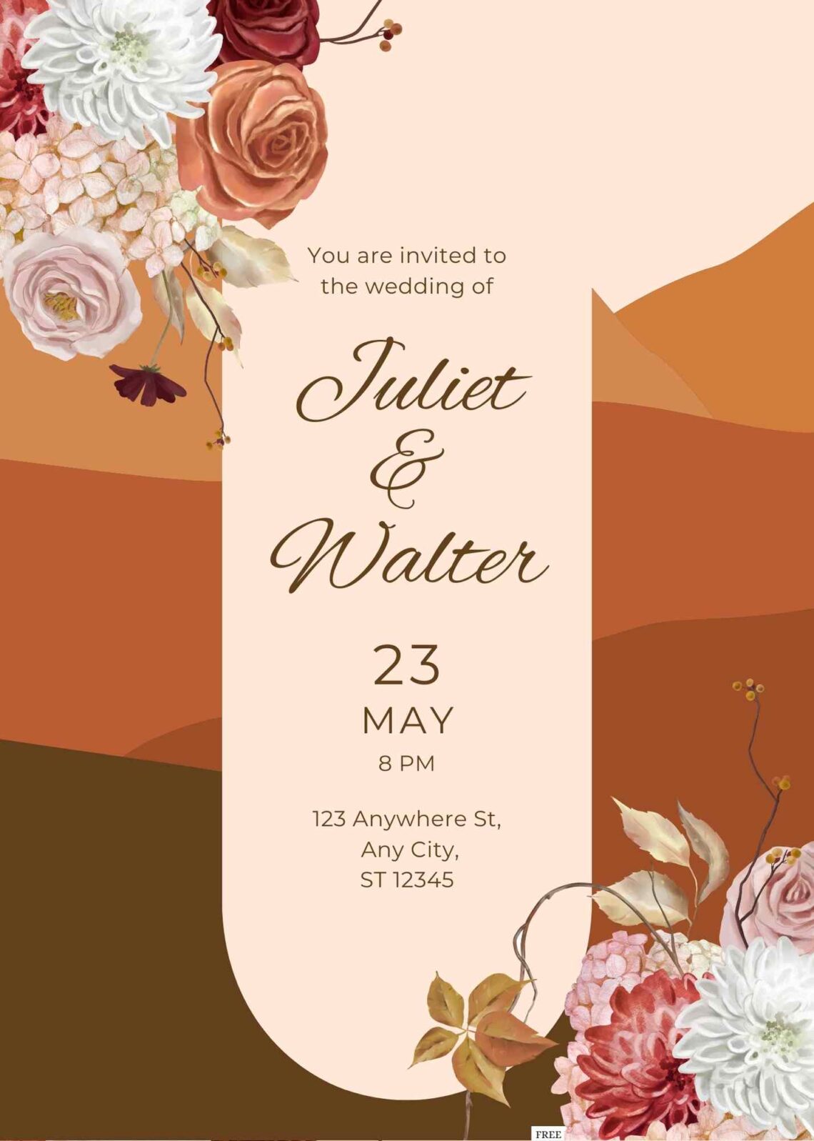 Free Editable Terracotta Autumn Floral Wedding Invitation