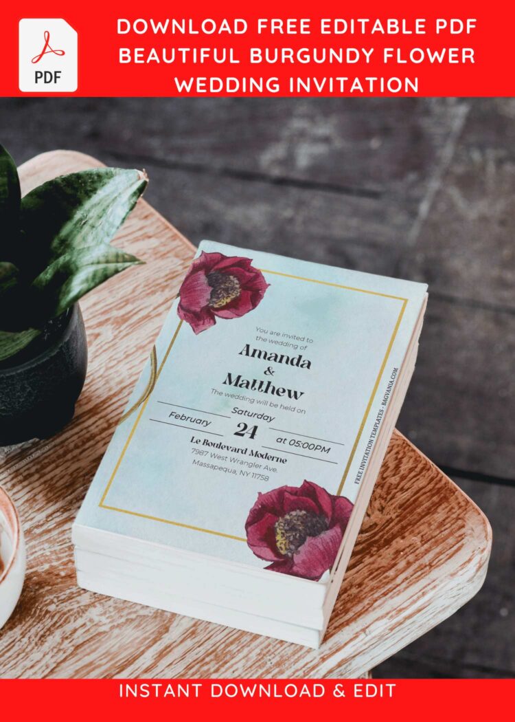 (Free Editable PDF) Enchanted Burgundy Flower Wedding Invitation ...