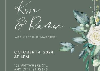 Free Editable Sage Green Leaves White Roses Wedding Invitation