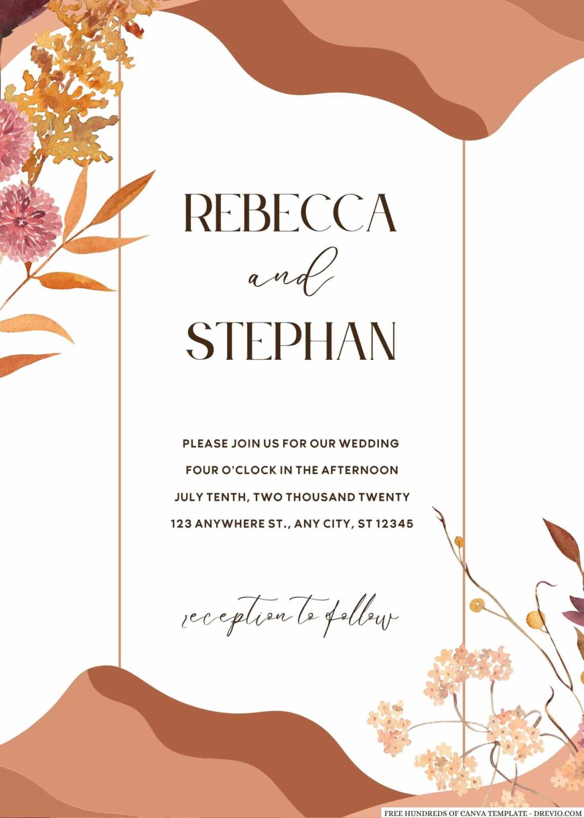 20+ Terracotta Delicate Floral Canva Wedding Invitation Templates ...