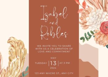 Free Editable Terracotta Bouquet Orchid Wedding Invitation