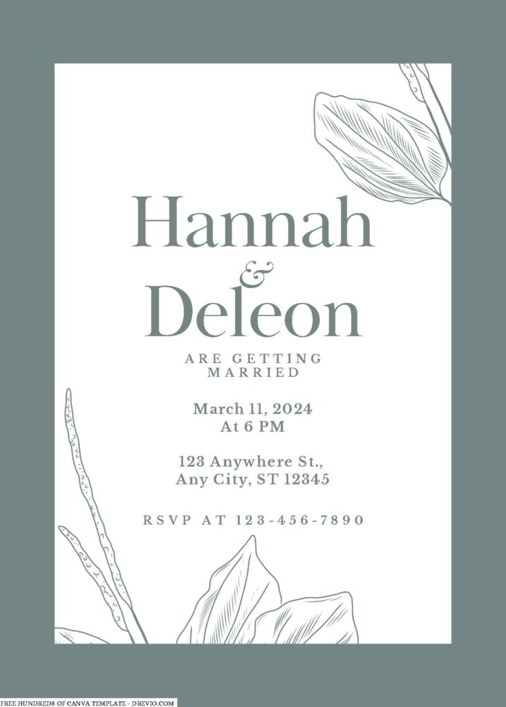Free Editable Sage Plantain White Floral Wedding Invitation