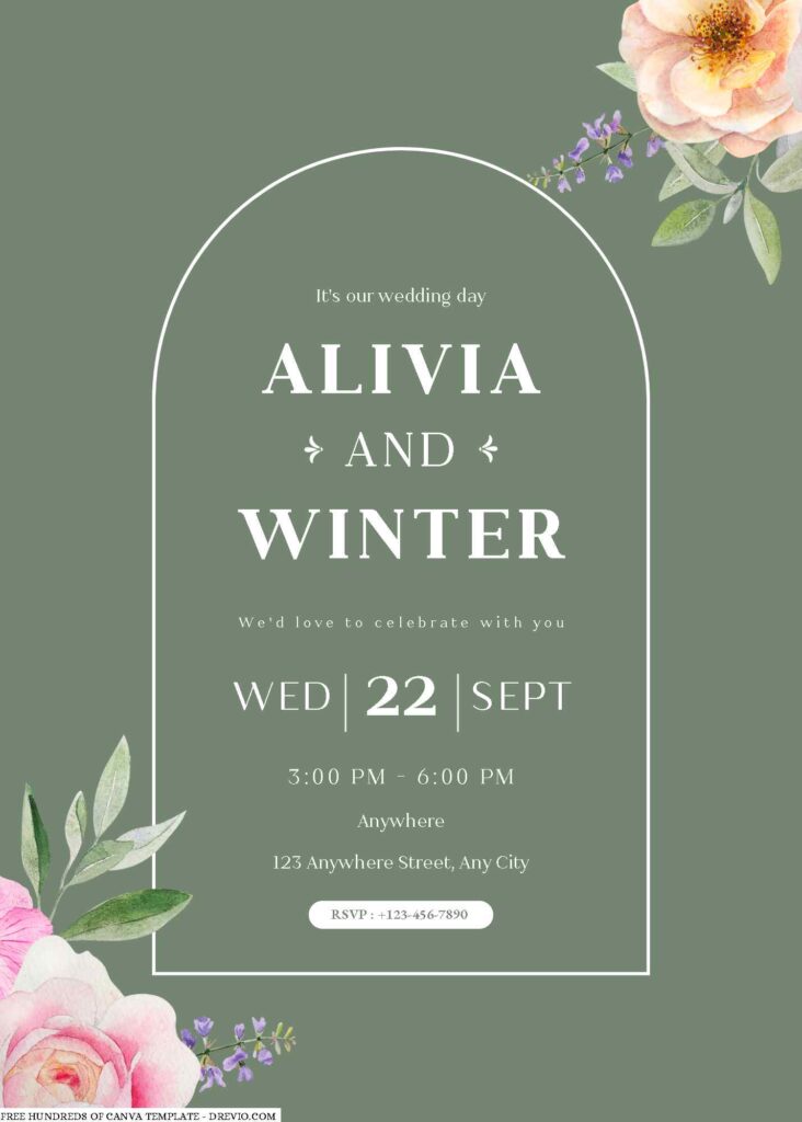 Invitation Template of 14+ Sage Floral Bouquet Canva Wedding Invitation Templates 5