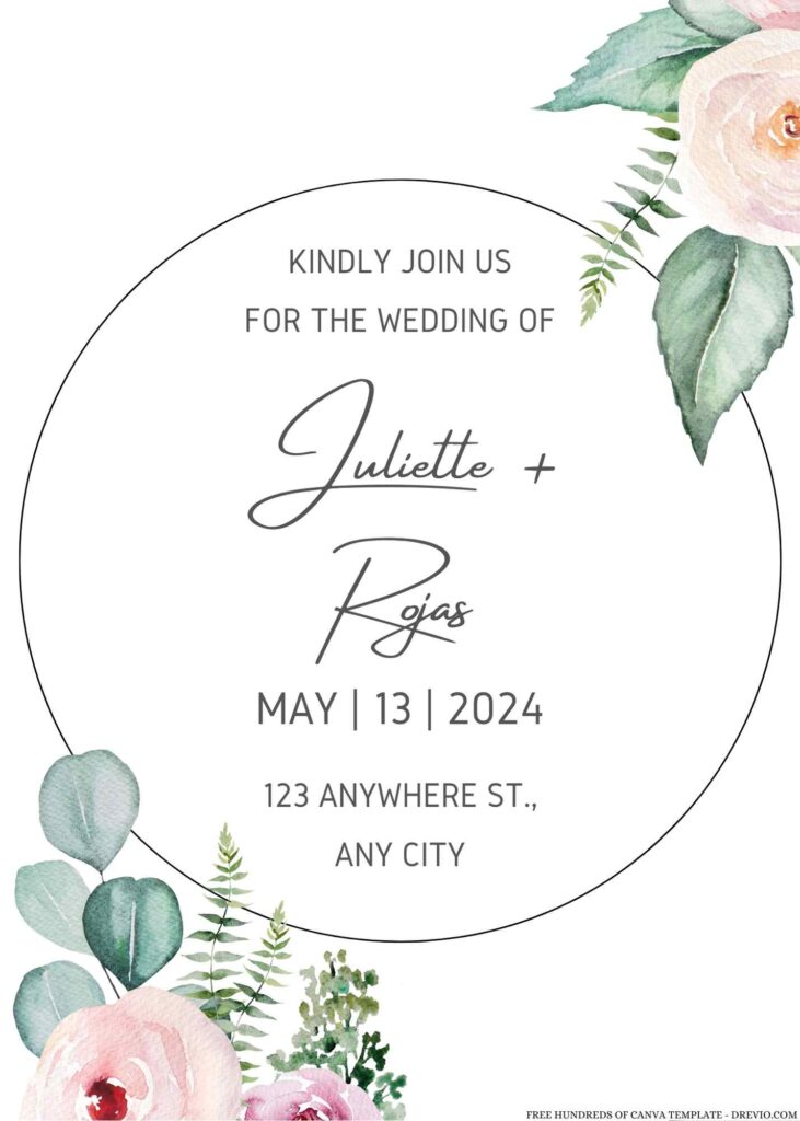 Invitation Template of 16+ Watercolor Light Pink Floral Canva Wedding Invitation Templates 7