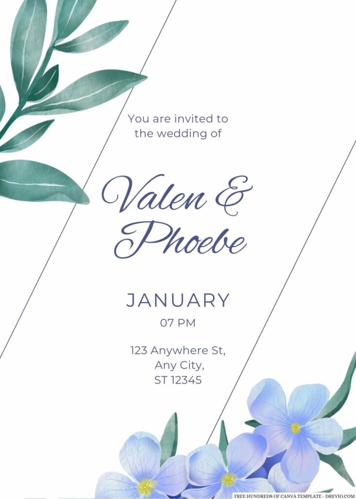 Free Editable Watercolor White Purple Flower Wedding Invitation