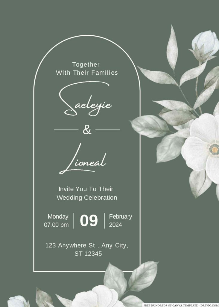 Free Editable Sage Green and White Floral Wedding Invitation