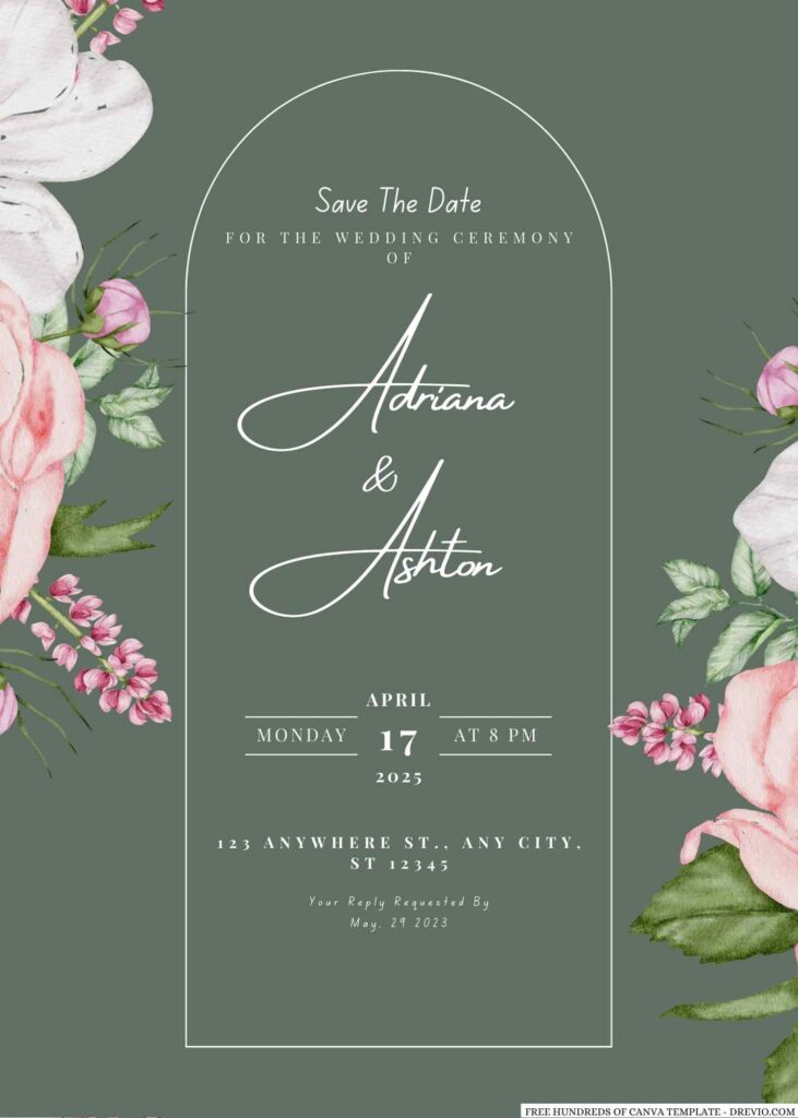 Invitation Template of 20+ Sage Pink White Flower Bouquet Canva Wedding Invitation Templates 7