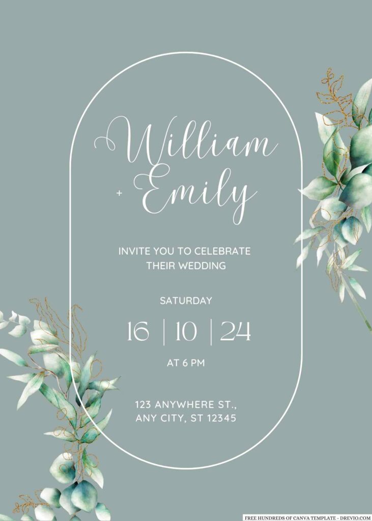 Invitation Template of 20+ Sage Greenery Leaves Canva Wedding Invitation Templates 7