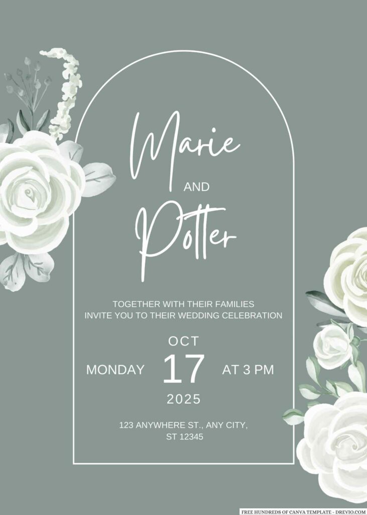 Invitation Template of 22+ Sage Flower Arrangement Canva Wedding Invitation Templates 7