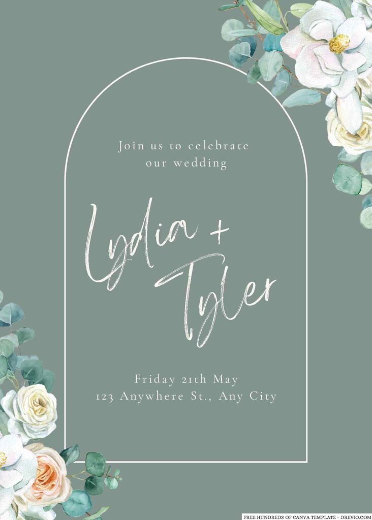 Free Editable Sage White Watercolor Floral Wedding Invitation