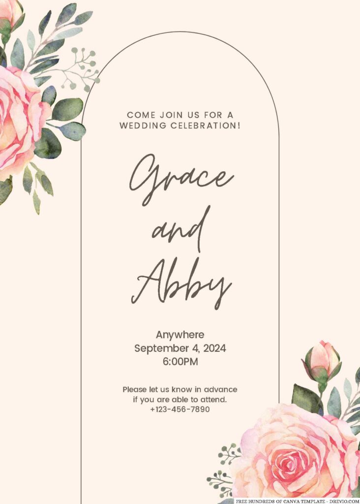 Invitation Template of 16+ Cream Decorate Floral Pink Canva Wedding Invitation Templates 6