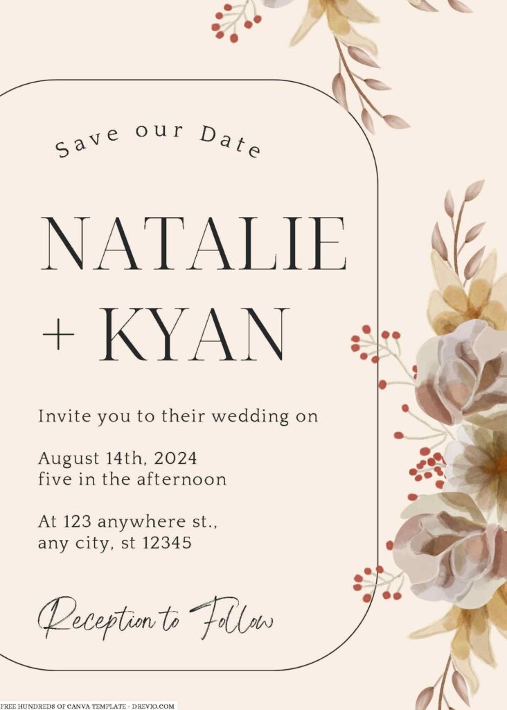 Free Editable Cream Rustic Watercolor Wedding Invitation