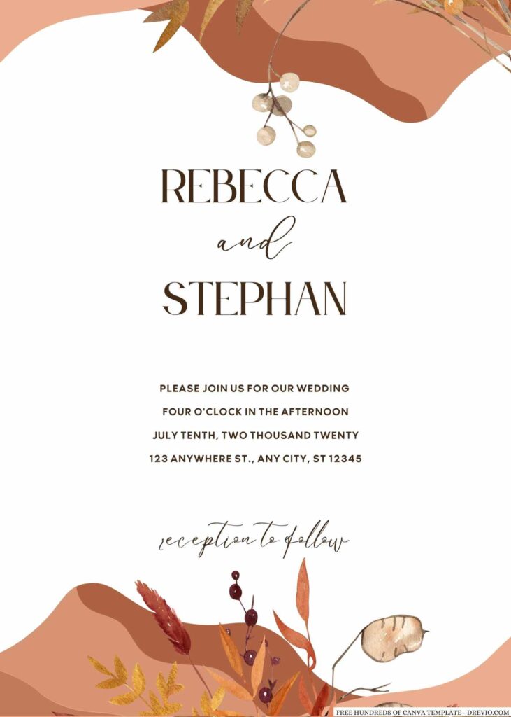 Invitation Template of 20+ Terracotta Delicate Floral Canva Wedding Invitation Templates 7